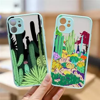 Чехол для телефона с рисунком кактуса, матовый прозрачный для iphone 11 12 13 7 8 plus mini x xs xr pro max чехол iPhone12