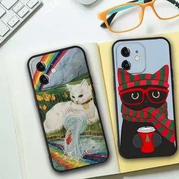 Чехол для телефона с рисунком кота для Iphone 14 13 12 11 Pro Max Mini Xs X Xr 7 8 6 Plus Se 2020, черный мягкий силиконовый чехол