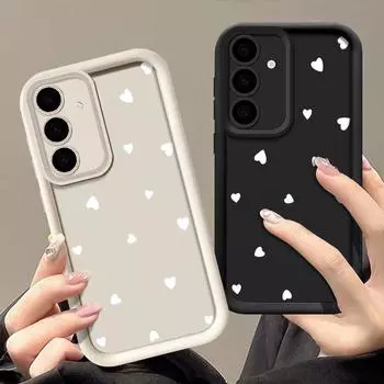 Чехол для телефона с рисунком маленьких сердец любви для Samsung S25 S24 FE S23 Ultra S22 A16 A15 A55 A35 A54 A34 A14, матовый противоударный чехол для защиты линз из мягкого ТПУ Samsung S24 FE чёрный