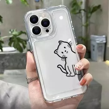 Чехол для телефона с рисунком милого кота для iPhone 13, чехол для iPhone 11, 14, 15 Pro 12 Pro Max X XR XS Max 7 8 Plus SE, силиконовый чехол-бампер For iPhone 12Pro Max