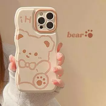 Чехол для телефона с рисунком шоколадного медведя и волновой рамкой для Iphone 14 13 12 11 Pro Max 14 Plus, милый милый чехол в стиле ретро for iphone 14 pro