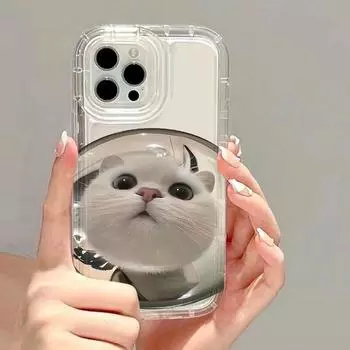 Чехол для телефона с розовым котом для iPhone 14 Pro, чехол для iPhone 11 12 13 15 Pro Max XR XS X 7 8 15 Plus SE 2020, прозрачный мягкий милый чехол с рисунком For iPhone 11 Pro