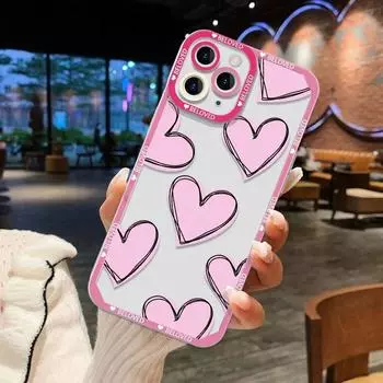 Чехол для телефона с сердечком для iPhone 15 Pro, чехол для iPhone 11 12 13 14 Pro Max Mini XR XS X 7 8 Plus SE, прозрачный мягкий чехол Fundas For iPhone 14 Pro