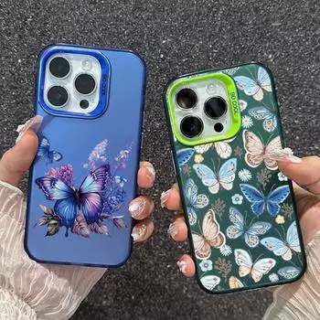 Чехол для телефона с защитой от падений и узором «Бабочка» для Samsung S24 S23 A55 Xiaomi Redmi 13C Poco C65 iPhone Huawei Honor 90, противоударный защитный бампер Samsung A54 5G