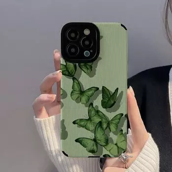 Чехол для телефона с зеленой бабочкой для Iphone 14 Pro Max 13 11 12, защита камеры, противоударный чехол-бампер для Iphone Xr X Xs 7 8 Plus iphone 6s 6