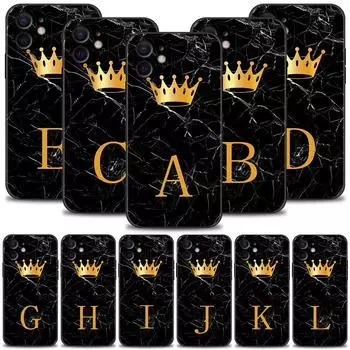 Чехол для телефона с золотой короной и буквой Queen для Iphone 14 13 12 11 Pro Max Xs Max Xr X 7 8 Plus 12 Mini 6s, силиконовый черный корпус For iPhone 14Pro Max