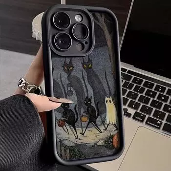 Чехол для телефона Samsung Galaxy A15 A55 A13 A14 A23 A33 A34 A35 A52 A54 S23 S24 Ultra S22 Plus Темный забавный монстр кошка лиса креативный силиконовый чехол для телефона Samsung A13 4G чёрный