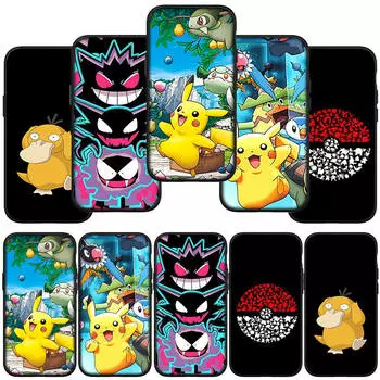 Чехол для телефона Samsung Galaxy S23 S24 iPhone 16 15 14 Xiaomi Redmi Note 13 12 11 Plus 9 Pro Max X XR OPPO Huawei Comics Pokemon GO Pikachu Cute Cover for iPhone 15 аэро