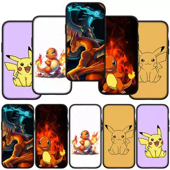 Чехол для телефона Samsung Galaxy S24 S23 iPhone 15 14 Xiaomi Redmi Note 13 12 11 8 Plus 10 9 Pro Max X XR OPPO Huawei Cartoon Charmander Pokemon Pikachu