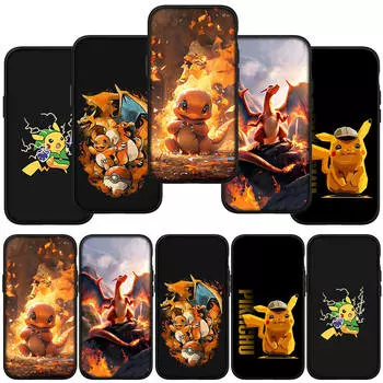 Чехол для телефона Samsung Galaxy S24 S23 iPhone 15 14 Xiaomi Redmi Note 13 12 11 Plus 10 9 Pro Max X XR OPPO Huawei Cute Pikachu Charmander Pokemon Cover for iPhone 12 Mini аэро