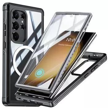 Чехол для телефона Samsung Galaxy S24 Ultra Plus 5G, магнитный, полная защита на 360°, прозрачный чехол со встроенным экраном, противоударные чехлы For Galaxy S24+