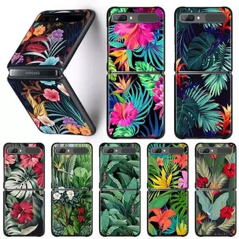 Чехол для телефона Samsung Galaxy Z Flip3 5g, чехол для задней панели Samsung Z Flip Capa, черный корпус, жесткий чехол, винтажный банановый лист, цветок Samsung Z Flip3 5G