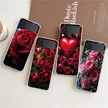 Чехол для телефона Samsung Galaxy Z Flip 3 4 5 Прозрачный складной жесткий чехол из ПК для Galaxy Z Flip 3 5 Чехол Красивые красные розы цветы Galaxy Z Flip 5