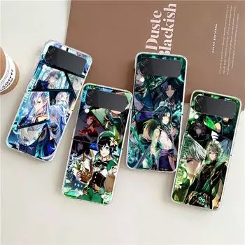Чехол для телефона Samsung Galaxy Z Flip 3 4 5-кратный жесткий корпус из ПК для Galaxy Z Flip 3 5 прозрачный чехол Genshin Impact Ayato Wanderer Galaxy Z Flip 5