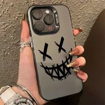 Чехол для телефона Smig Devil Print Electroplate Sier IMD для iPhone 15 14 13 12 11 Pro Max 7 8 Plus X XR, ударопрочный, жесткий чехол iPhone7 8 чёрный