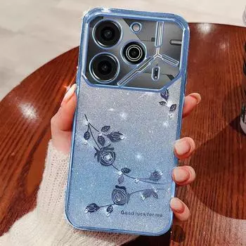 Чехол для телефона Tecno Pova 6 5G/Pova 6 Pro 5G, вспышка розовый цветок прозрачный противоударный роскошный сияющий защитный чехол с бриллиантами Tecno Pova 6 5G розовый