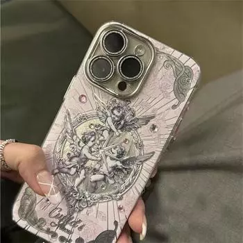 Чехол для телефона в стиле ретро «Купидон» в стиле средневековья для iPhone 15 14 13 12 11 Pro Max, корейский блестящий чехол, стильная эстетика, ударопрочный мягкий чехол iPhone 16 Pro Max