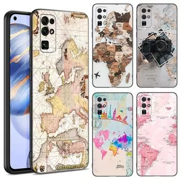 Чехол для телефона World Map Travel Black для Huawei Honor 70 90 Lite X40 GT X50 i X5 Plus X6A X6S X7A X8A X8B X6 X7 X8 X9 4G X9A X9B 5G Honor X8B 4G