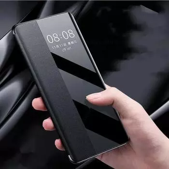 Чехол для телефона Xiaomi Redmi Note 13 Pro Plus View Windows Flip Leather Phone Case для Redmi Note 12 Pro Plus 13 Pro Full Protective Matte Cover Redmi Note 12 5G чёрный