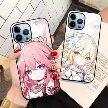 Чехол для телефона Yae Miko для Iphone 14 13 11 12 Pro Max Mini Xs Xr X 7 8 6s Plus Se 2022, чехол из закаленного стекла Genshin Impact Coque For iphone 11 Pro