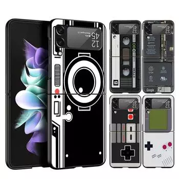 Чехол для телефона Z Flip 4 для Samsung Galaxy Z Flip 3 5G ZFlip3 Flip3 zflip Flip4, черный твердый чехол, винтажная лента для камеры Gameboy Shell Z Flip3 5G