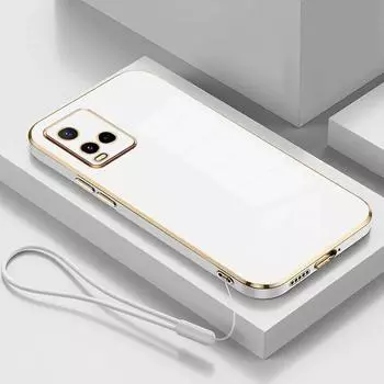 Чехол для vivo Y33S Vivo Y21 Y21A Y21e Y21T Y21S Y33T, чехол для телефона V2140 V2135 V2110 V2111 V2109, роскошная задняя крышка с квадратным покрытием For vivo Y21A&Case & Strap снег белый