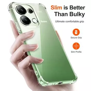 Чехол для Xiaomi Redmi Note 13 4G Pro Plus + 5G 13C Прозрачный чехол для телефона с усиленными углами и бампером Slim Fit Противоударный гибкий чехол из ТПУ Прозрачный RedMi 13C белый