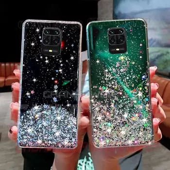 Чехол для Xiaomi Redmi Note 9S 9 Pro Note9, мягкая задняя крышка из ТПУ с блестками и блестками для Redmi 9 9A 9AT 9C, NFC, прозрачные силиконовые чехлы для телефонов с сияющей звездой Redmi Note 9 Pro чёрный