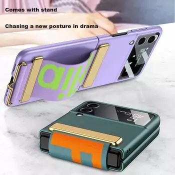Чехол для Z Flip3 с ремешком для камеры, защитный чехол для стекла для Samsung Galaxy Z Flip3 5g, чехол-браслет, пластиковая задняя крышка для ПК for Galaxy Z Flip 4 серебряный