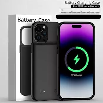 Чехол для зарядного устройства для iPhone 16 Pro Max 15 14 12 11 Pro Max Smart Power Bank, чехол для зарядного устройства для iPhone XS Max XR 7 8 Plus SE2 SE3, защитный чехол iphone7/8/se 2021 2022 чёрный