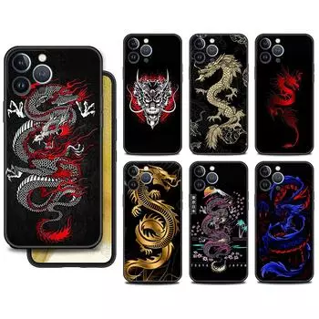 Чехол Funda для Apple iPhone 14 11 13 7 12 Pro 7 XR XS Max 8 Plus 6 14Pro 13Mini, черный мягкий чехол для телефона с изображением дракона и животного iPhone 14 Pro Max