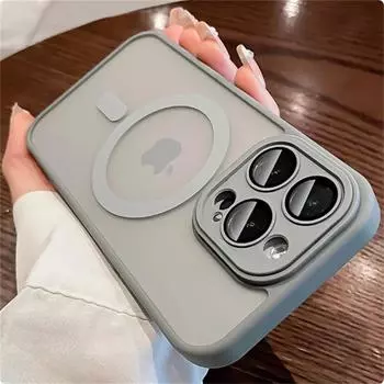 Чехол Funda для iPhone 15 14 13 12 11 Pro Max Plus, прозрачный чехол для Magsafe, защита магнитных линз, матовый матовый чехол iPhone 15 Pro Max чёрный