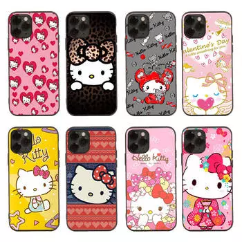 Чехол H-14 Hello Kitty Black Sofe для iPhone 16 15 Plus 14 13 Mini 12 11 Pro 8 6 6S SE 5 XR XS Max Realme C30 C33 C32 9I VIVO V29 V27 V23 Y36 iPhone 13 бездна