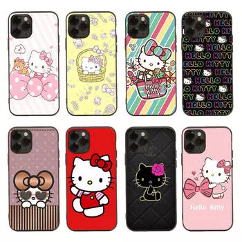 Чехол H-5 Hello Kitty Black Sofe для iPhone 16 15 Plus 14 13 Mini 12 11 Pro 8 6 6S SE 5 XR XS Max Realme C30 C33 C32 9I VIVO V29 V27 V23 Y36 iPhone 14 олений