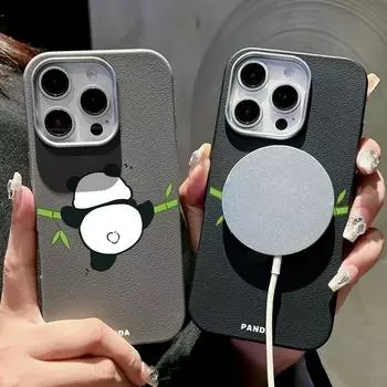 Чехол Hanging Panda Luxury Leather Texture Soft TPU для iPhone 16 15 Pro 14 Plus 13 12 Pro Max 11 для Magsafe Magnetic Shockproof Slim Cover iPhone 16 чёрный
