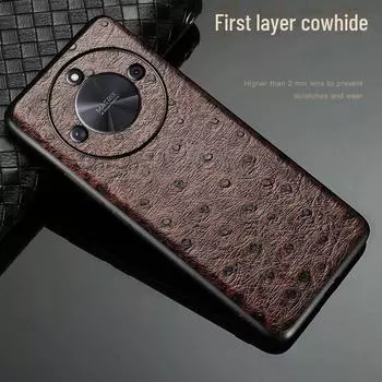 Чехол Honor X50 Ostrich Pattern из натуральной кожи с полным покрытием Honor X50 красный