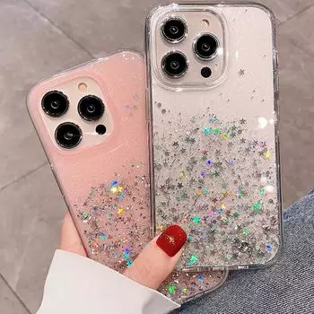 Чехол из блестящей фольги для iPhone 15 14 Pro Max 13 12 11 Pro Max XS Max XR X, блестящий чехол для iPhone SE 2020 8 7 Plus, мягкий прозрачный чехол из ТПУ iPhone 7 чёрный