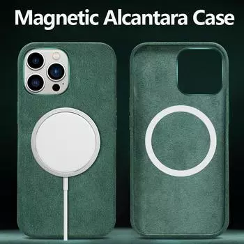 Чехол из итальянской алькантары для iPhone 15 Pro Max, кожаная задняя крышка для iPhone 16 Pro Max, магниты для MagSafe, серый For iPhone 15 Pro синий