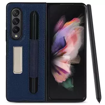 Чехол из натуральной кожи для Galaxy Z Fold 3 5g W22 с защитным чехлом S Pen для Samsung Galaxy Z Fold3, чехол с держателем для телефона for Galaxy Z Fold 3 чёрный
