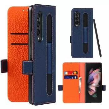 Чехол из натуральной кожи для Samsung Galaxy Z Fold 3, чехол-книжка, ручка, слот для карт, защитный чехол-бумажник Genuine Leather