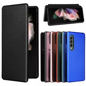 Чехол из углеродного волокна для Samsung Galaxy Z Fold 4, магнитная подставка для книг, защитный кожаный чехол-бумажник с откидной крышкой Microfiber зелёный
