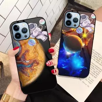 Чехол из закаленного стекла Moon Astronaut для Iphone 14 13 12 11 Pro Max Mini Xs Xr X 7 8 6s Plus Se 2022, роскошный чехол Capas \N Fundas For iphone 8 Plus