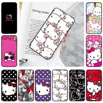 Чехол JZ23 Hello Kitty Black Sofe для iPhone 16 15 Plus 14 13 Pro 8 SE XR XS Max P30 Nova 5T Y5P Y6 Y7 Y8P Y9 Realme C30 C33 C31 VIVO Y36 V27 Huawei Y9A эбеновый