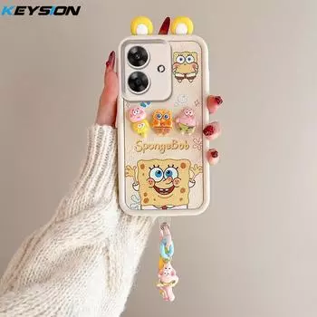 Чехол KEYSION Cute Ear 3D Cartoon для Realme Note 60 с браслетом, силиконовый противоударный чехол для телефона OPPO Realme Note 60X for Realme Note 60