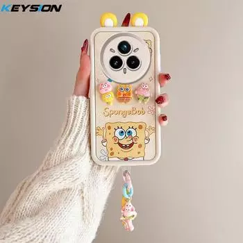 Чехол KEYSION Cute Ear 3D Cartoon для Realme 14 Pro+ 5G с браслетом, силиконовый противоударный чехол для телефона OPPO Realme 14 Pro 5G for Realme 14 Pro 5G
