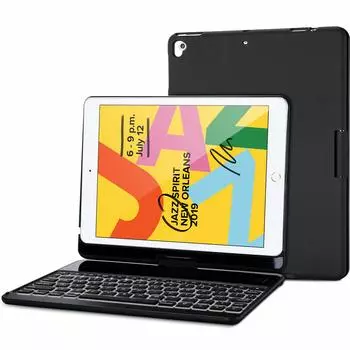 Чехол-клавиатура ProCase для iPad 9-го поколения, вращающаяся подставка, бампер, чехол с беспроводной клавиатурой, черный, 8-е поколение, 7-е поколение, 10,2 дюйма, 360° -