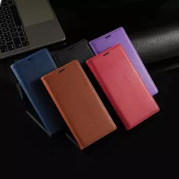 Чехол-книжка Samsung S24/S24 Ultra/S23 из кожи с магнитным креплением и однотонным цветным рисунком - Чехол для мобильного телефона A15 S20U чёрный