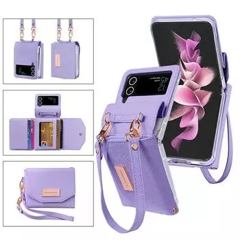 Чехол-кобура для карт Z Flip4 Flip5 Flip6, защитный чехол для Samsung Galaxy Z Flip 6 5 4 3, чехол-кошелек с запястьем For Galaxy Z Flip 3 фиолетовый