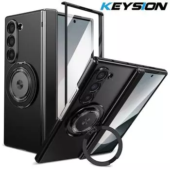 Чехол-кольцо KEYSION с поворотом на 360 ° для MagSafe для Samsung Galaxy Z Fold 6, 5, 4, 3, шарнирный чехол для телефона с защитой экрана for Galaxy Z Flod 6 красный