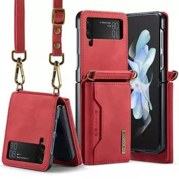 Чехол-кошелек с защитой от падения для Samsung Galaxy Z Flip5 5G Flip3 Flip 5 Flip4 Flip 4 3 Zflip5 Карман для карт Кожаный ремешок для телефона Сумка for Samsung Z Flip 5